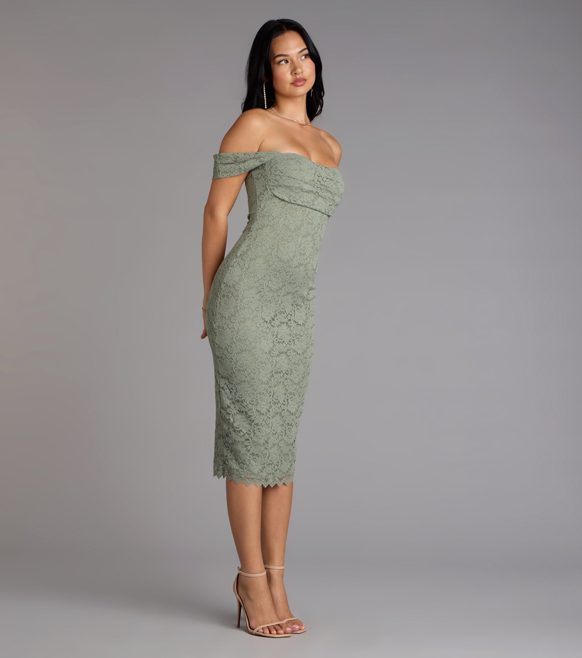 Lavish And Lovely Bodycon Lace Midi Dress