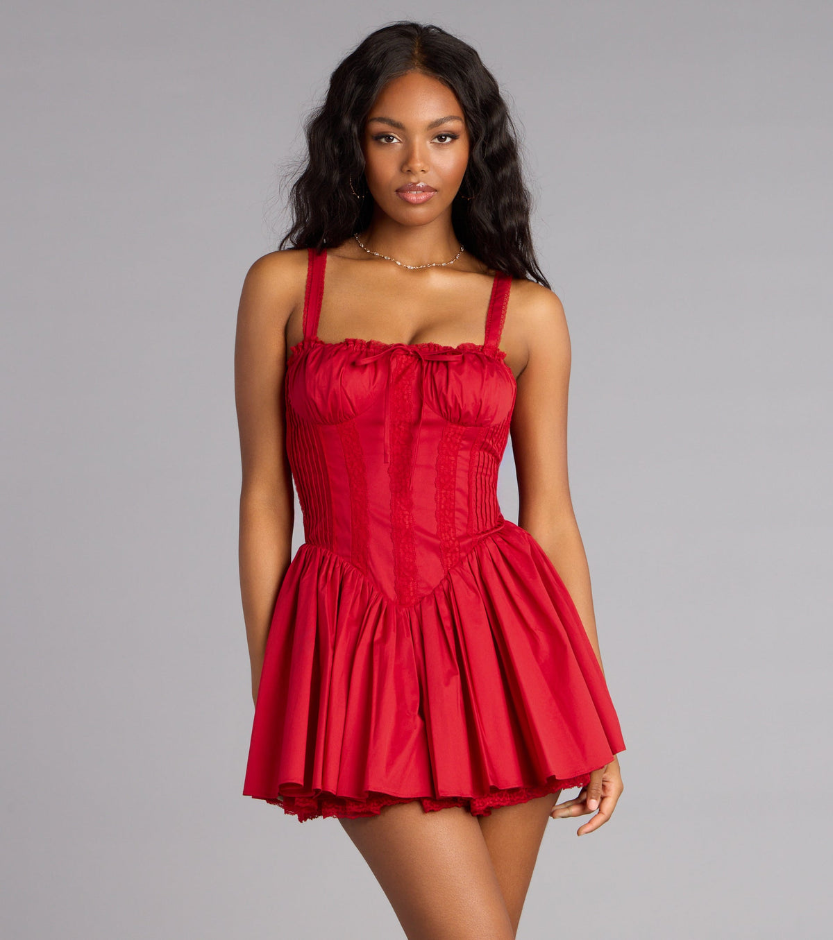 Sweetheart Lace-Up Corset Skater Dress
