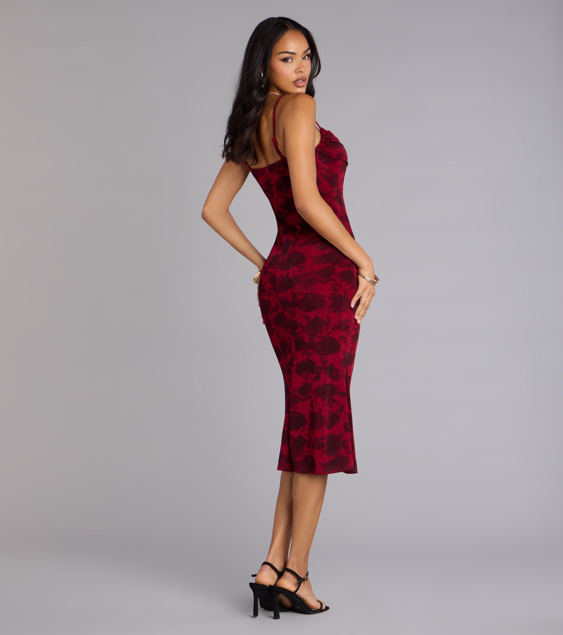 Scarlet Soirée Jacquard Midi Dress
