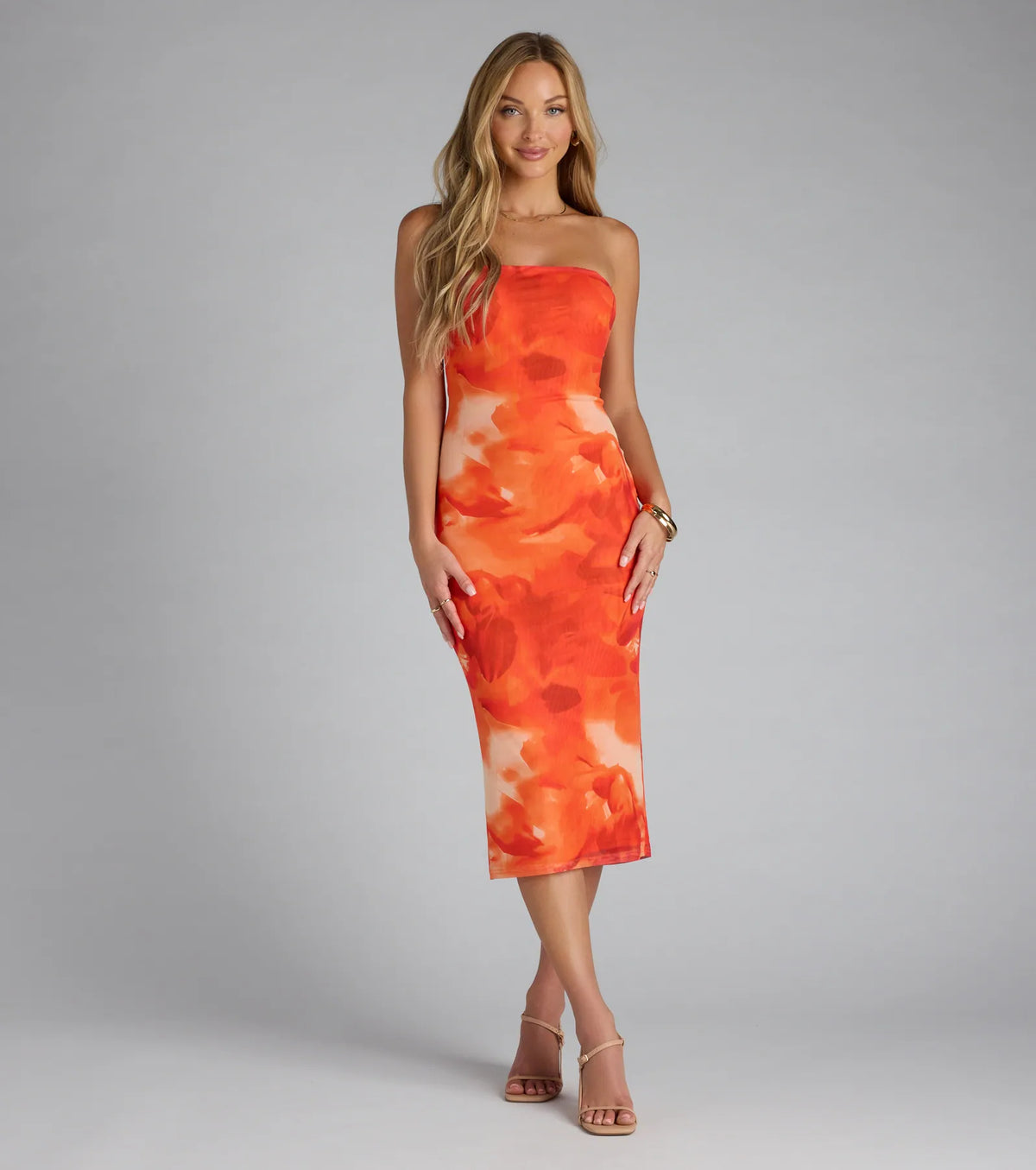Muse Mode Abstract Print Midi Tube Dress