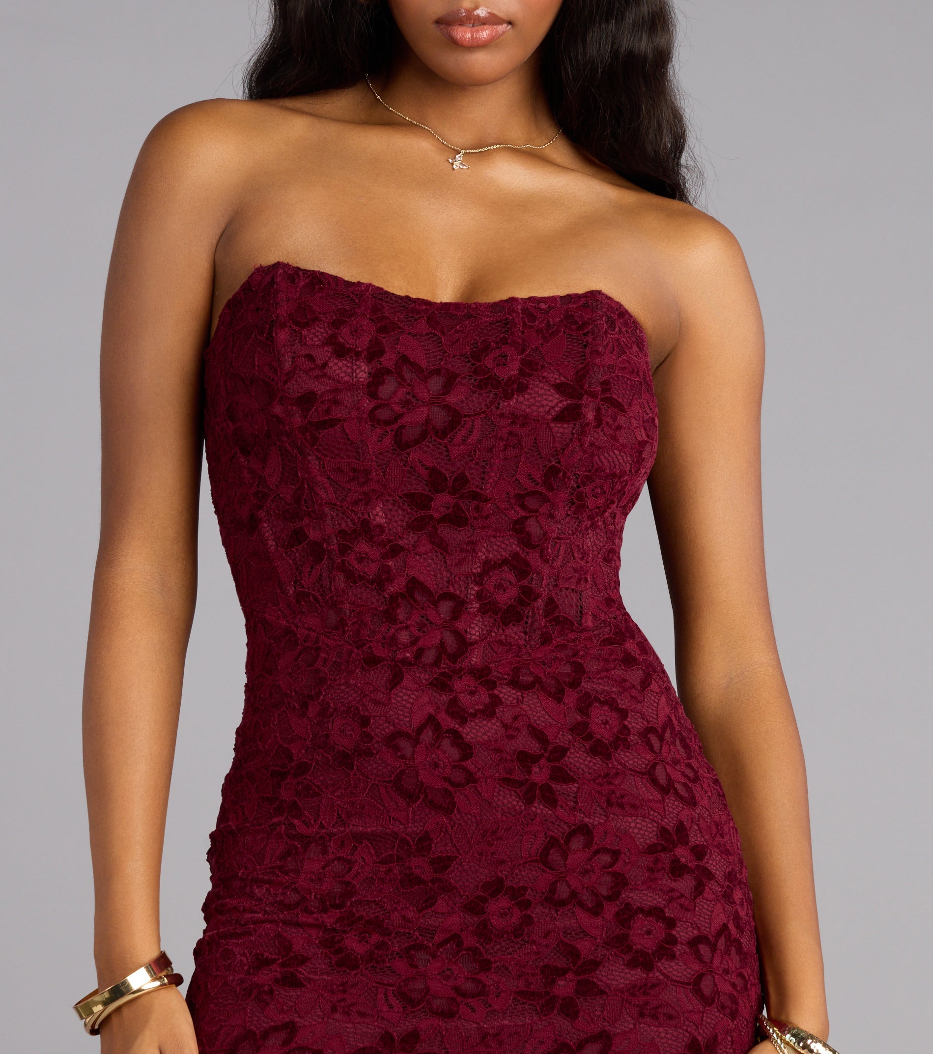 Wine And Roses Lace Mini Dress