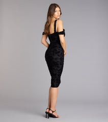 Chic Affair Flocked Floral Velvet Cold-Shoulder Midi Dress