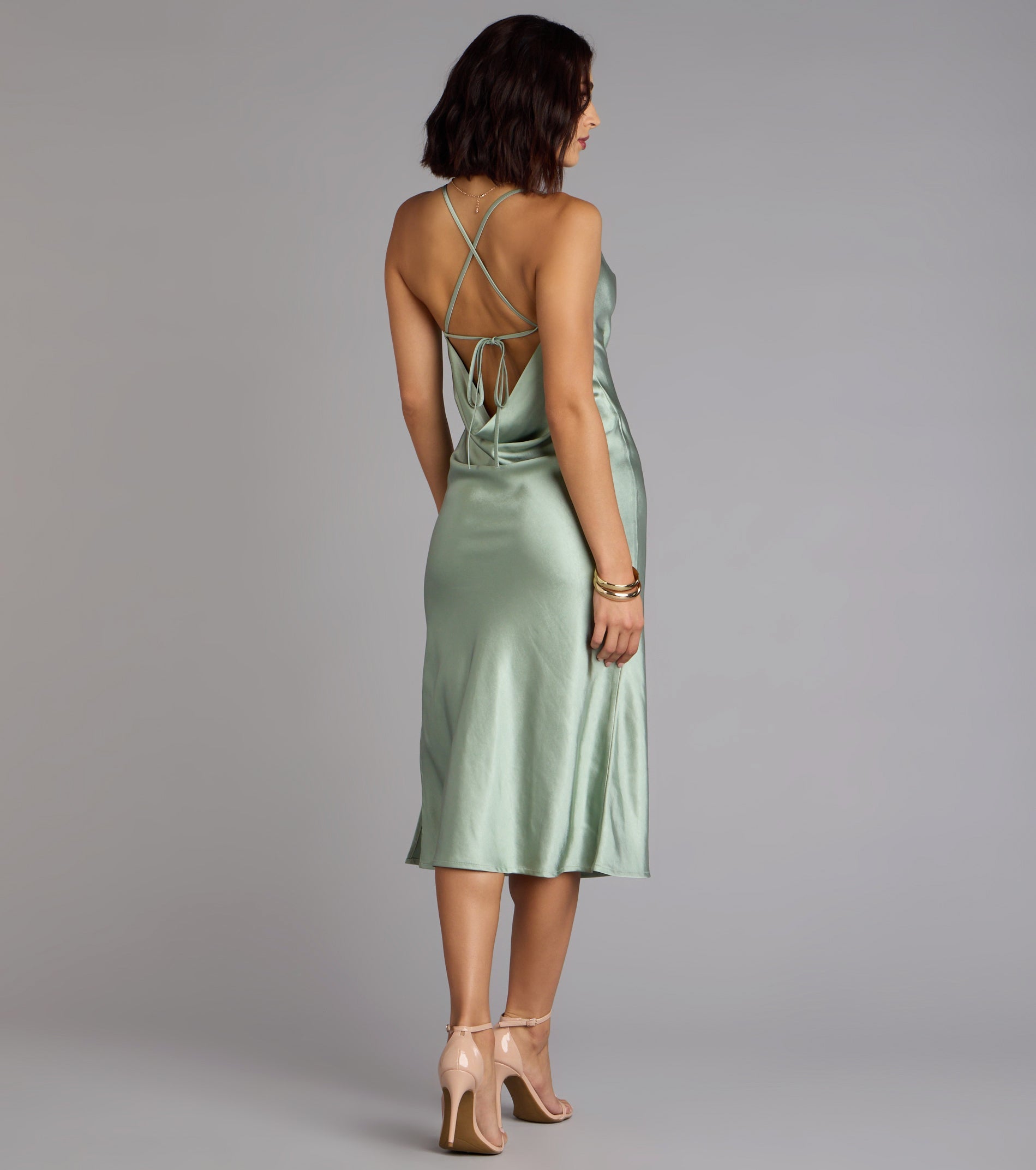 Dreamy Luxe Satin Strappy Back Midi Dress