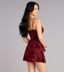 Velvet Bloom Cowl Mini Dress