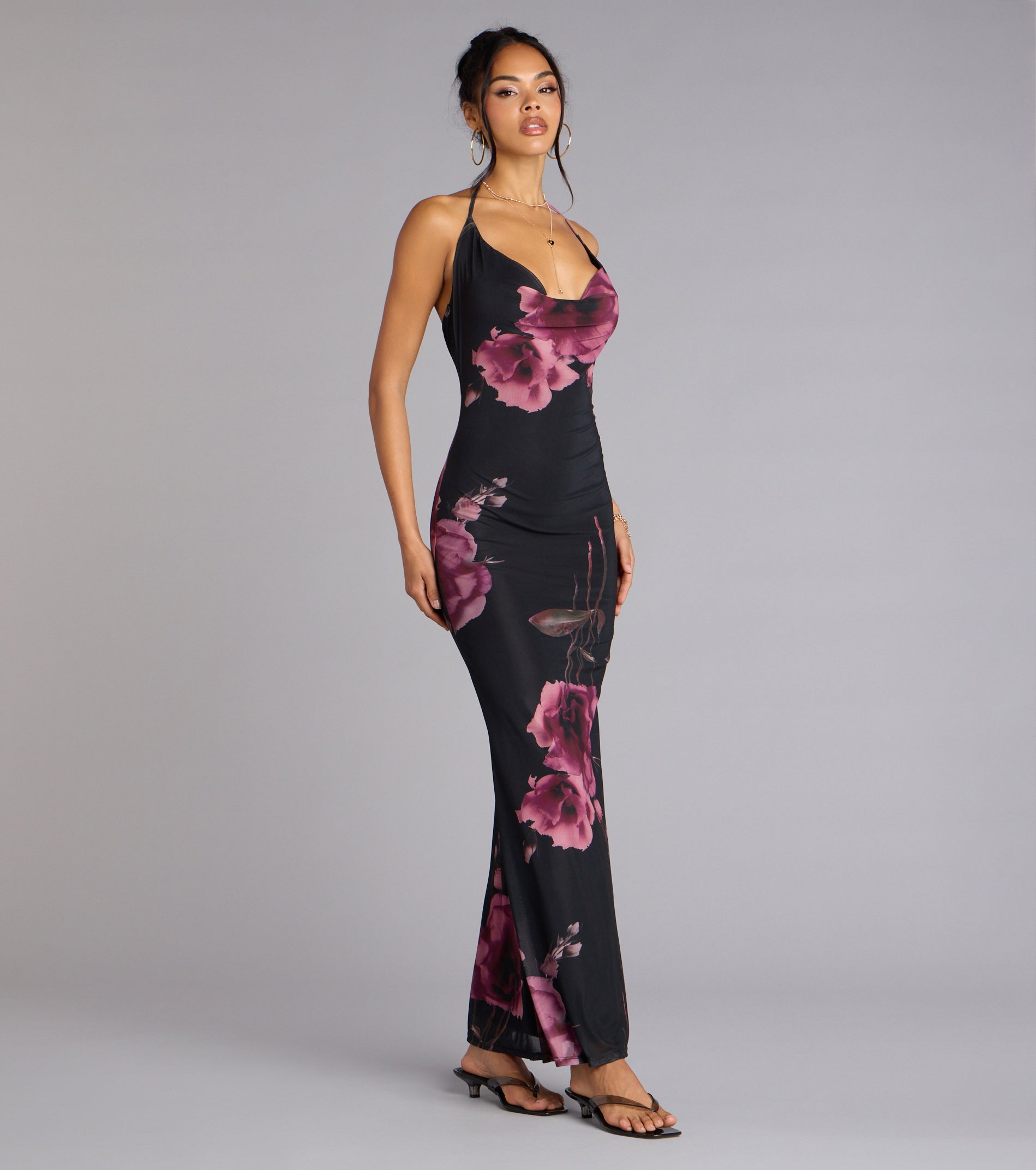 Rooftop Romance Floral Mesh Halter Maxi Dress