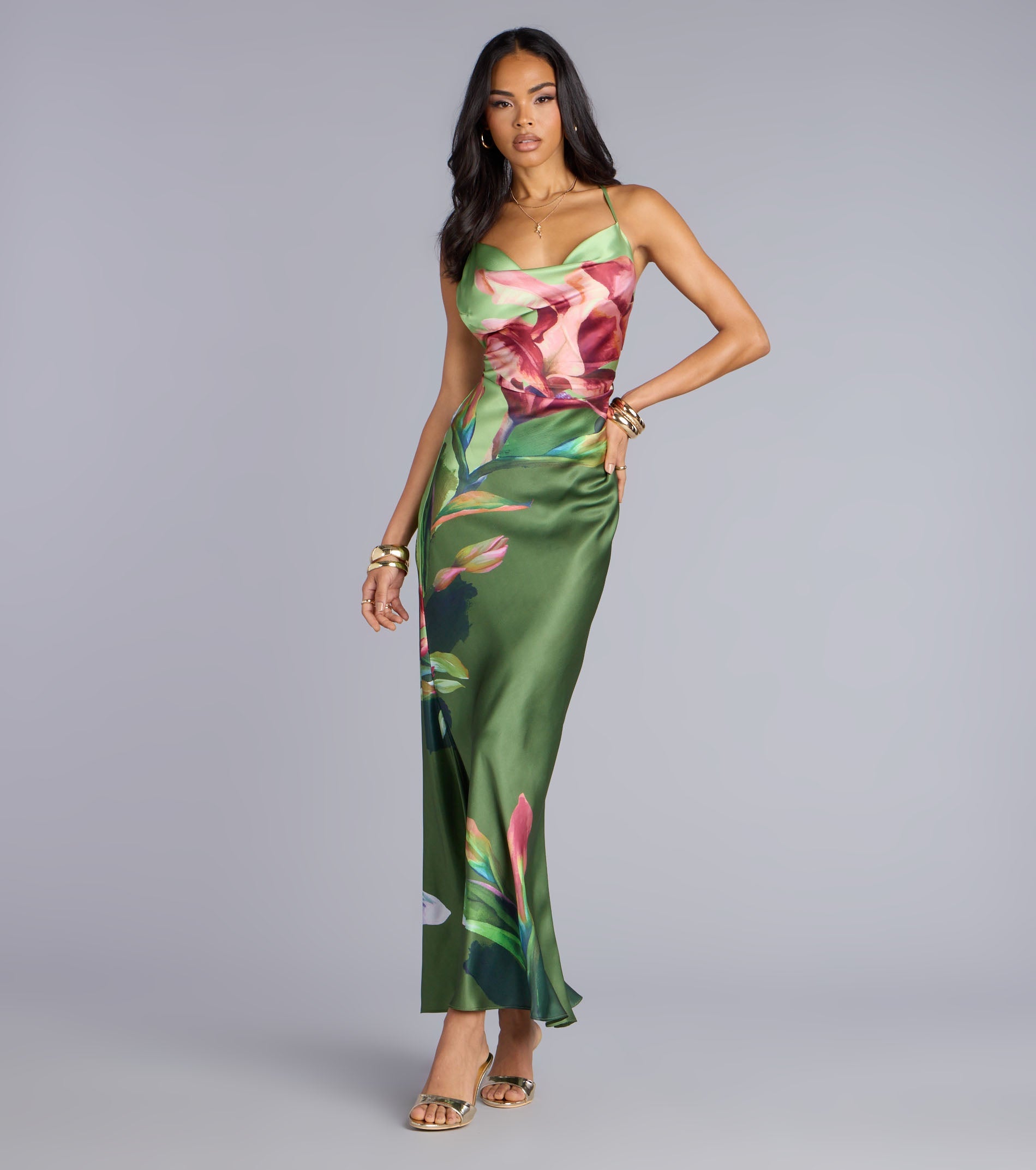 Sunset Muse Floral Satin Maxi Dress