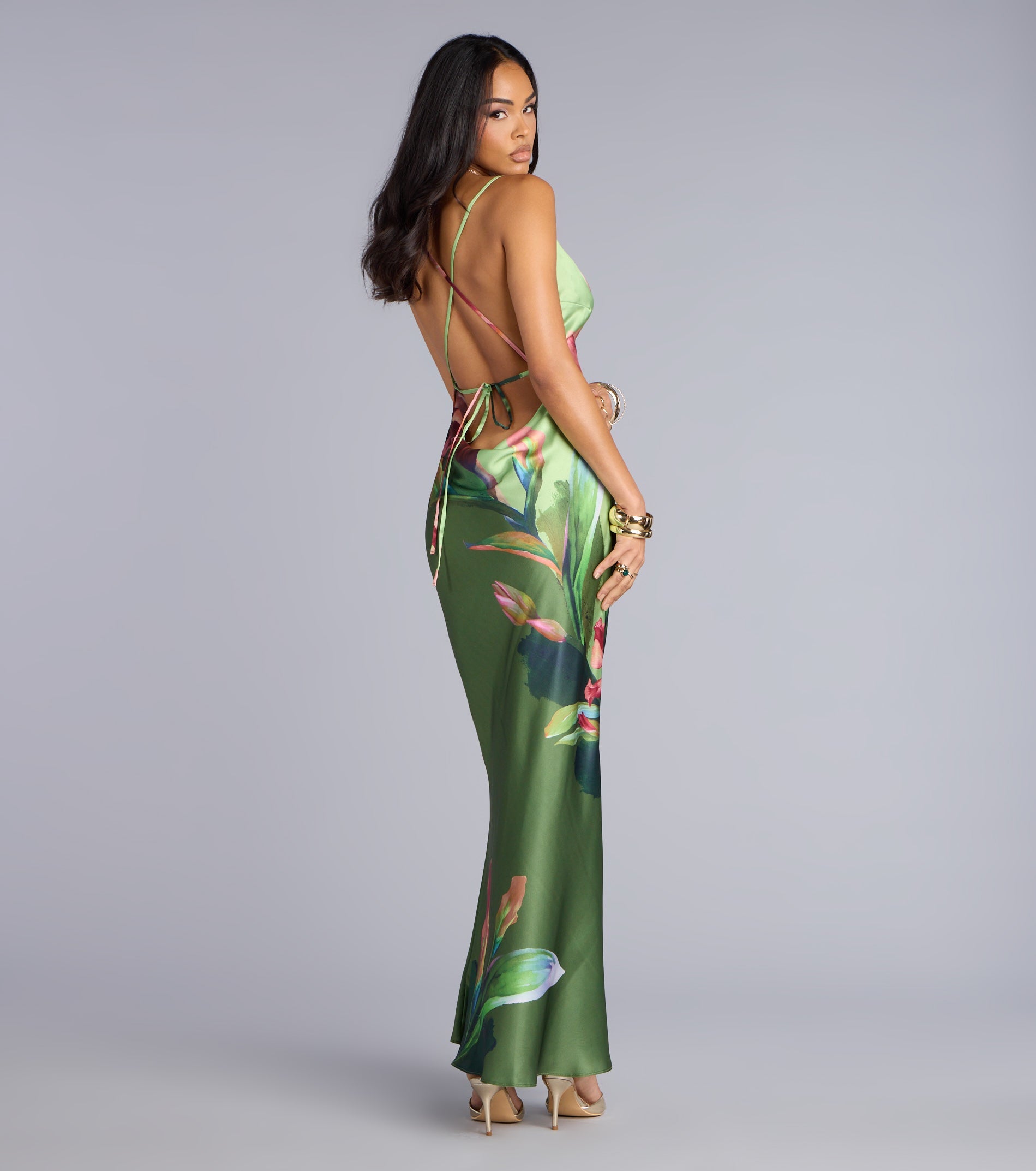 Sunset Muse Floral Satin Maxi Dress