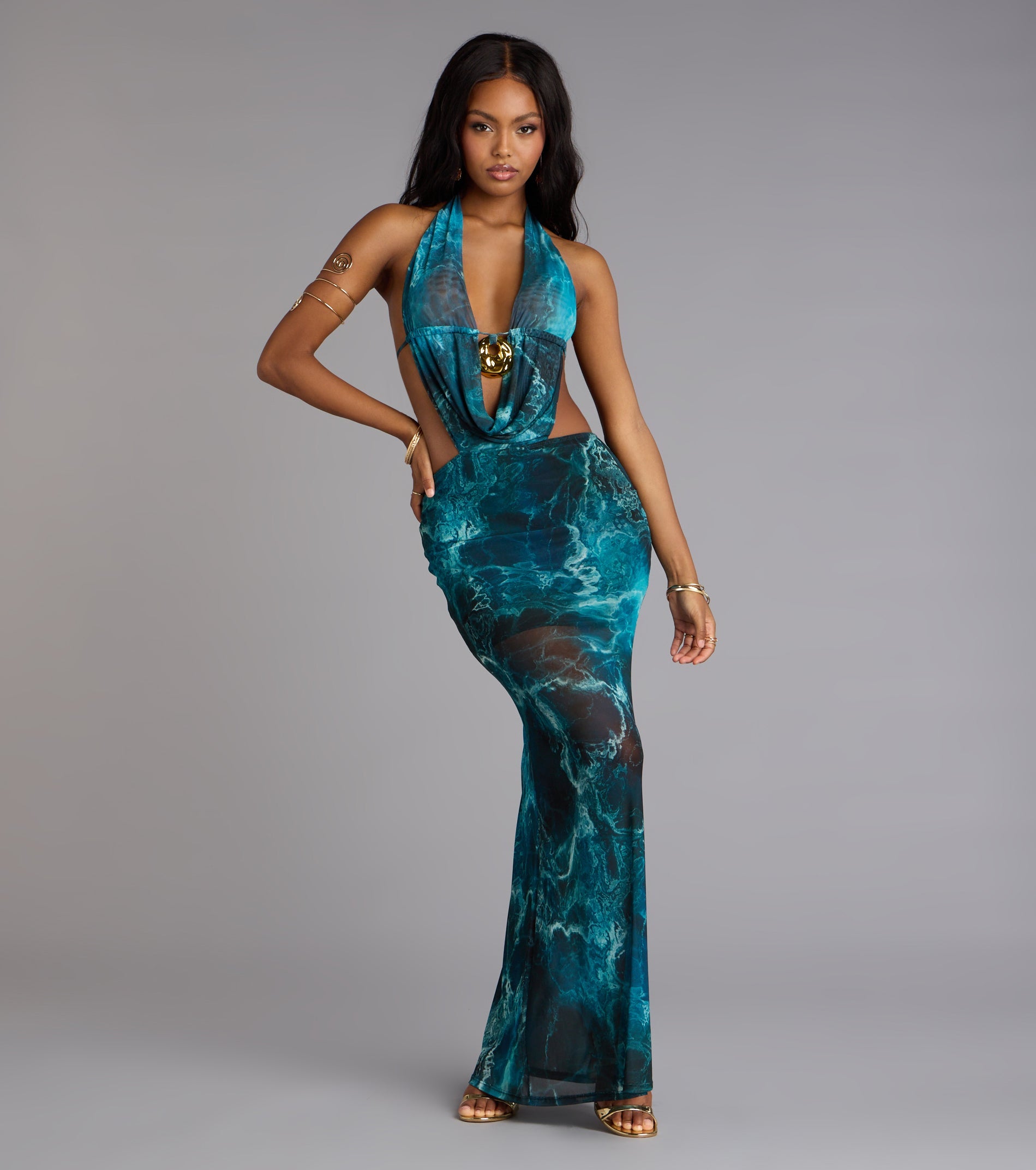Ocean Eyes Halter Maxi Dress
