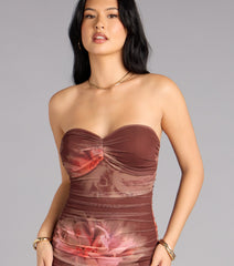 Soft Bloom Floral Mesh Midi Tube Dress