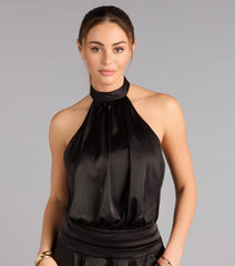 Sashay In Satin Halter Ruffle Mini Dress