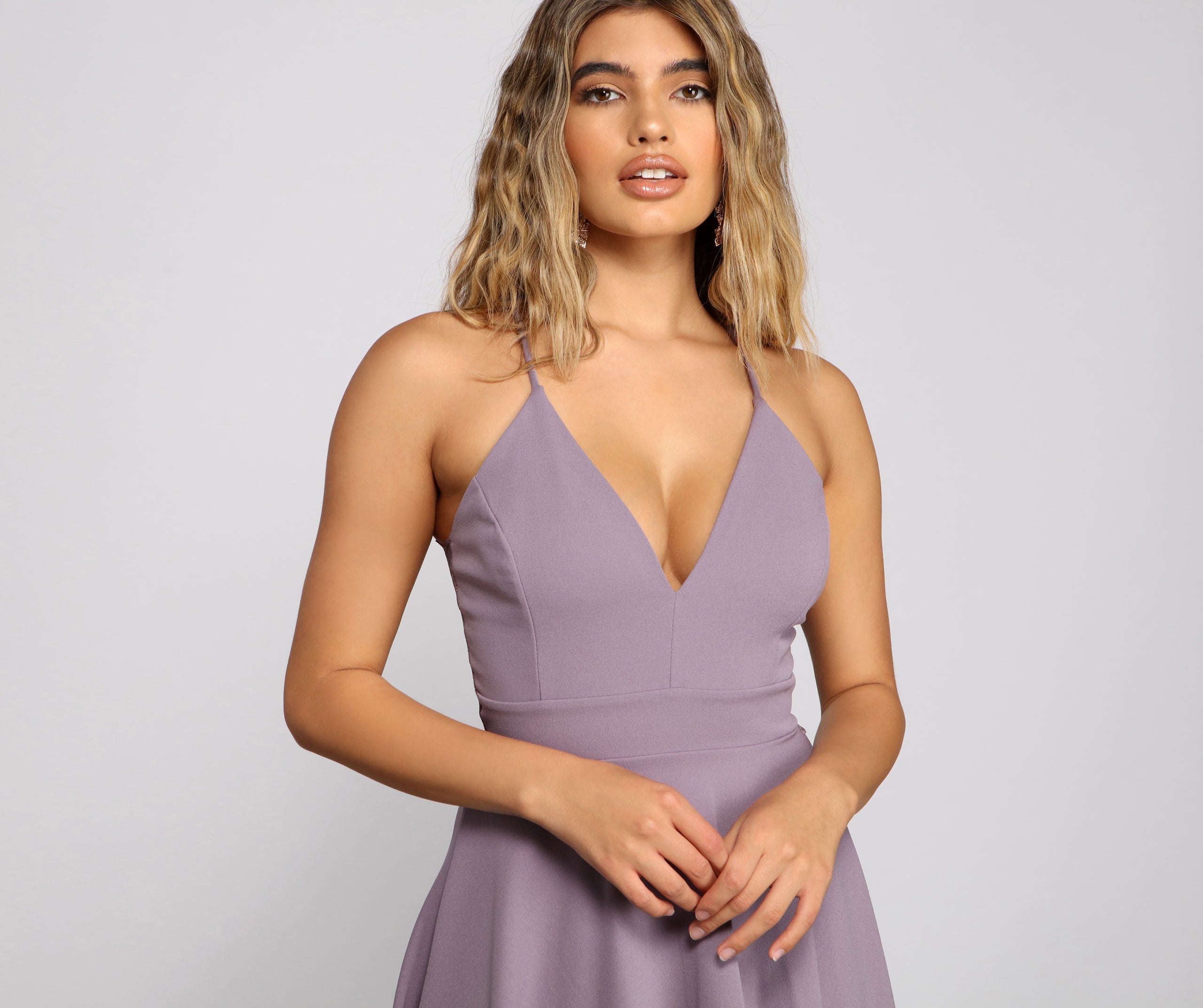 Alluring In Crepe High-Low Skater Dress