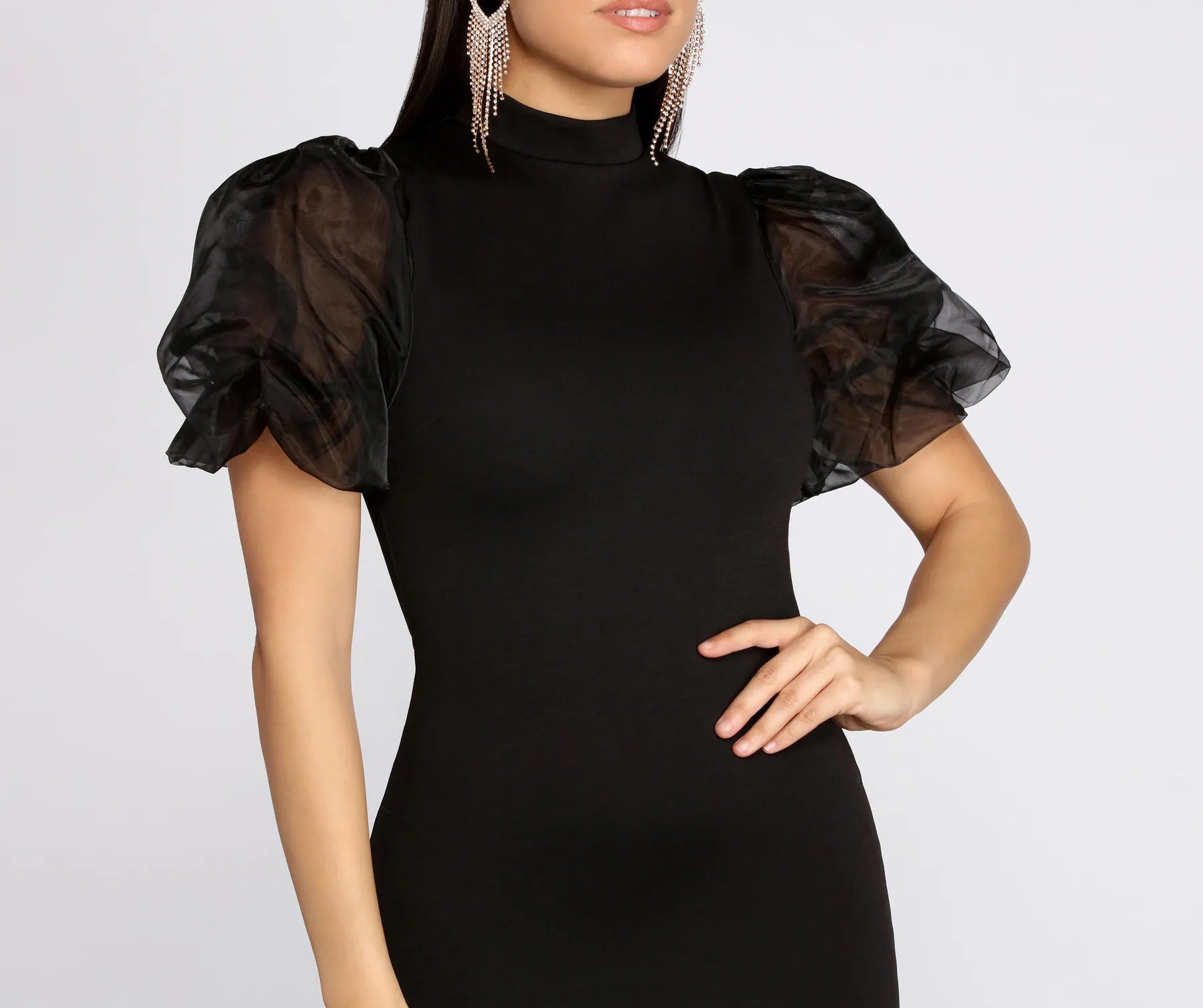 Organza Puff Sleeve Mini Dress