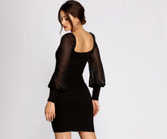 Mesh Together Long Sleeve Mini Dress
