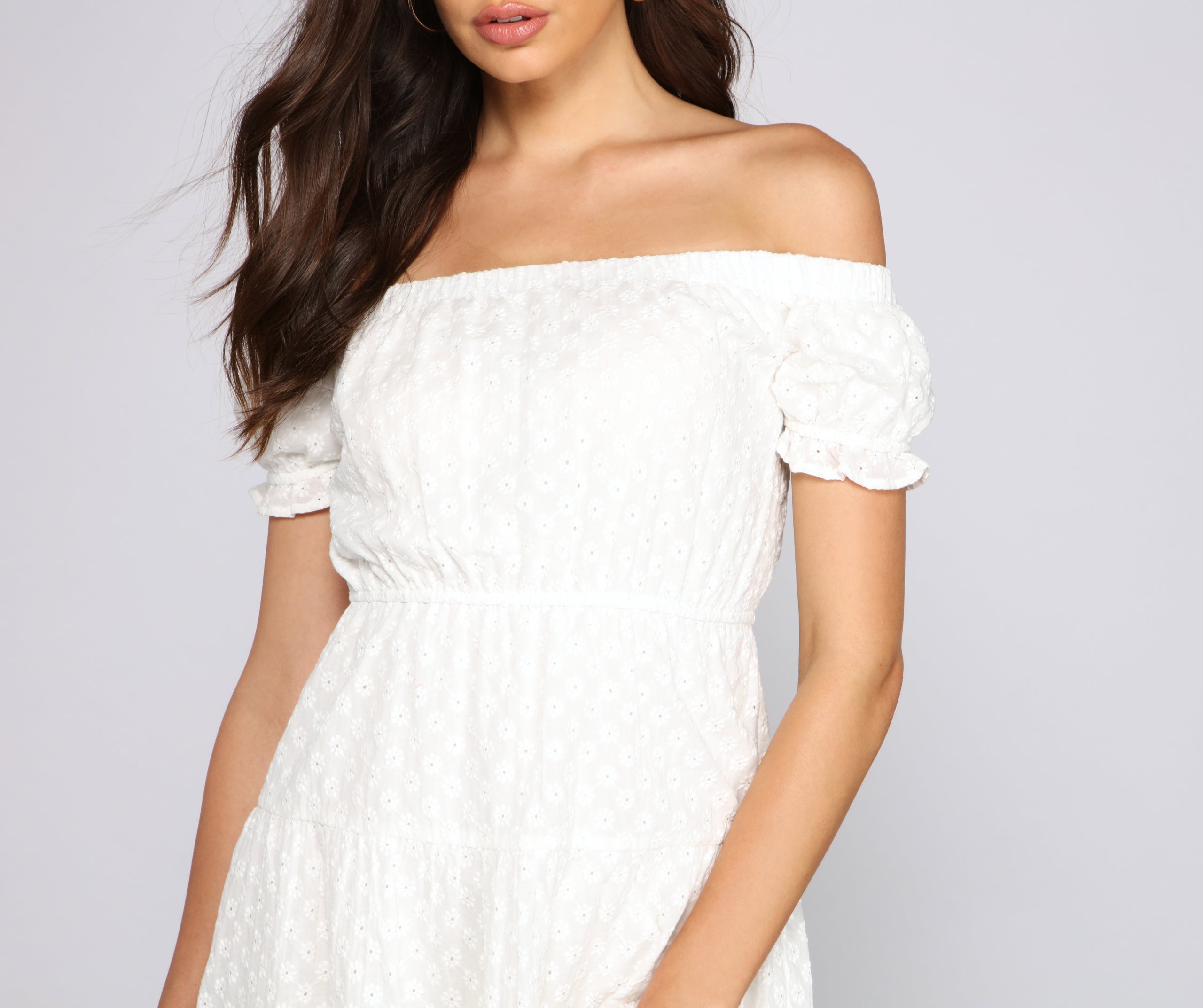 Off The Shoulder Eyelet Skater Dress
