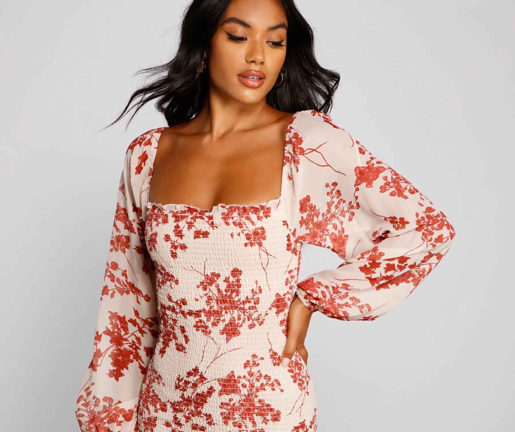 Total Sweetheart Smocked Floral Dress