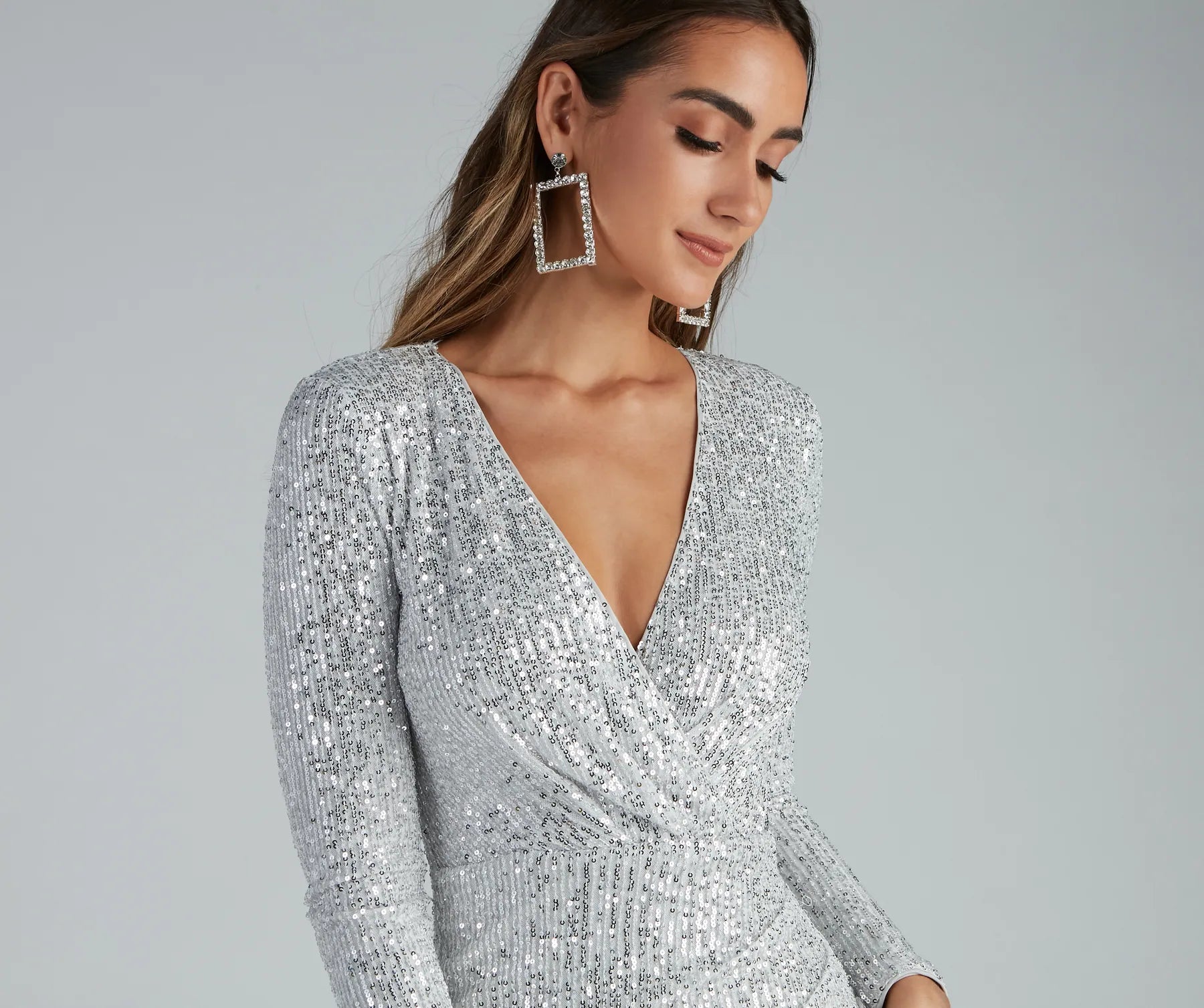 Twinkle In Sequin Long Sleeve Wrap Dress