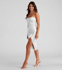 Dinner Party Satin Ruffle Midi Dress