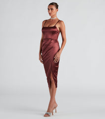 Cocktail Glam Satin Midi Dress