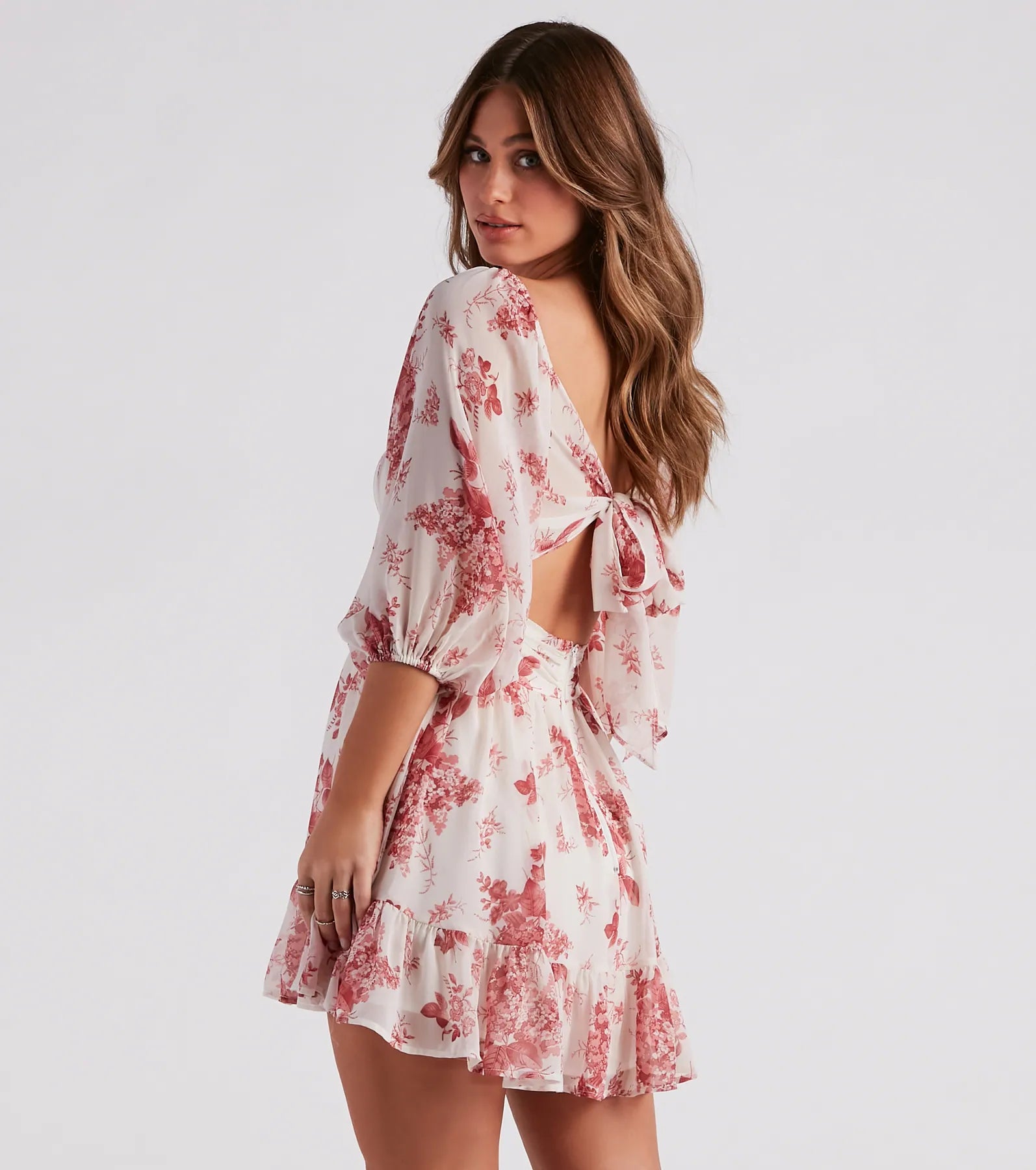 Sunday Girl Floral Chiffon Skater Dress
