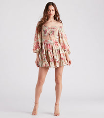 Golden Hour Floral Ruffled Skater Dress