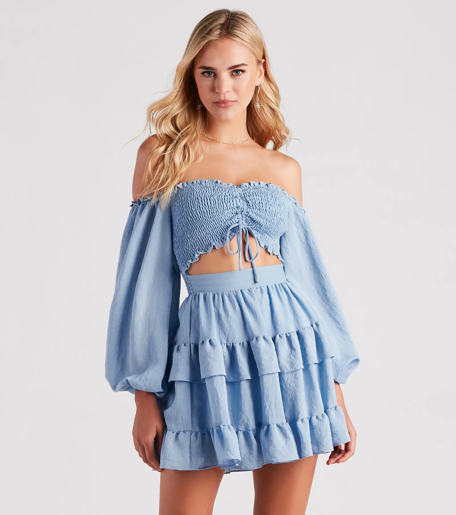 So Sweet Ruffled Cutout Skater Dress