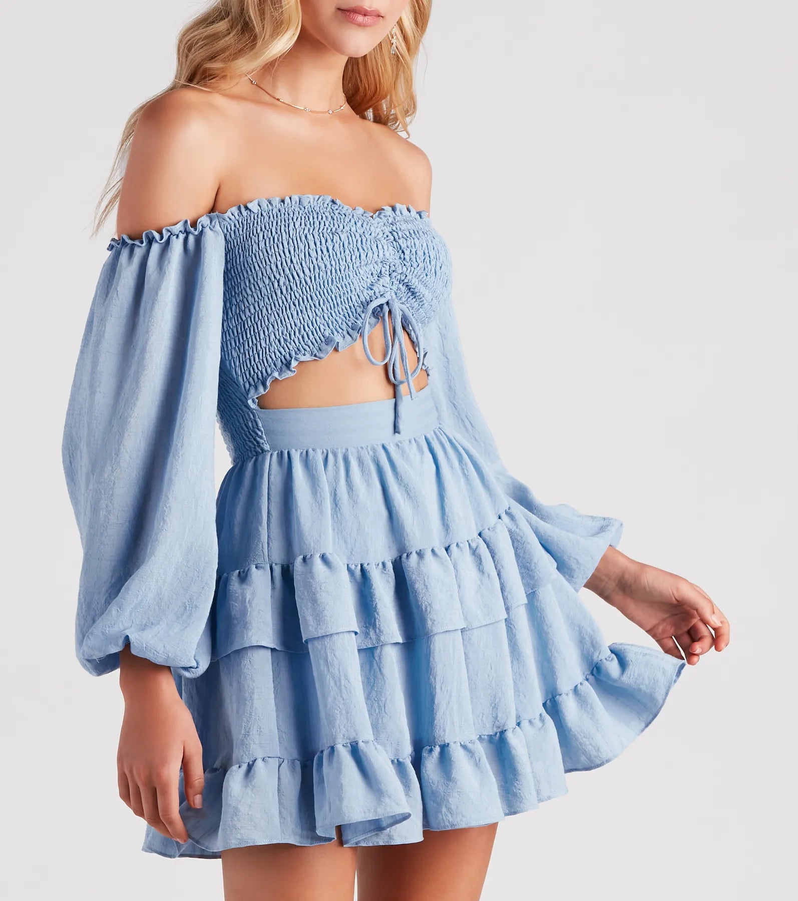 So Sweet Ruffled Cutout Skater Dress
