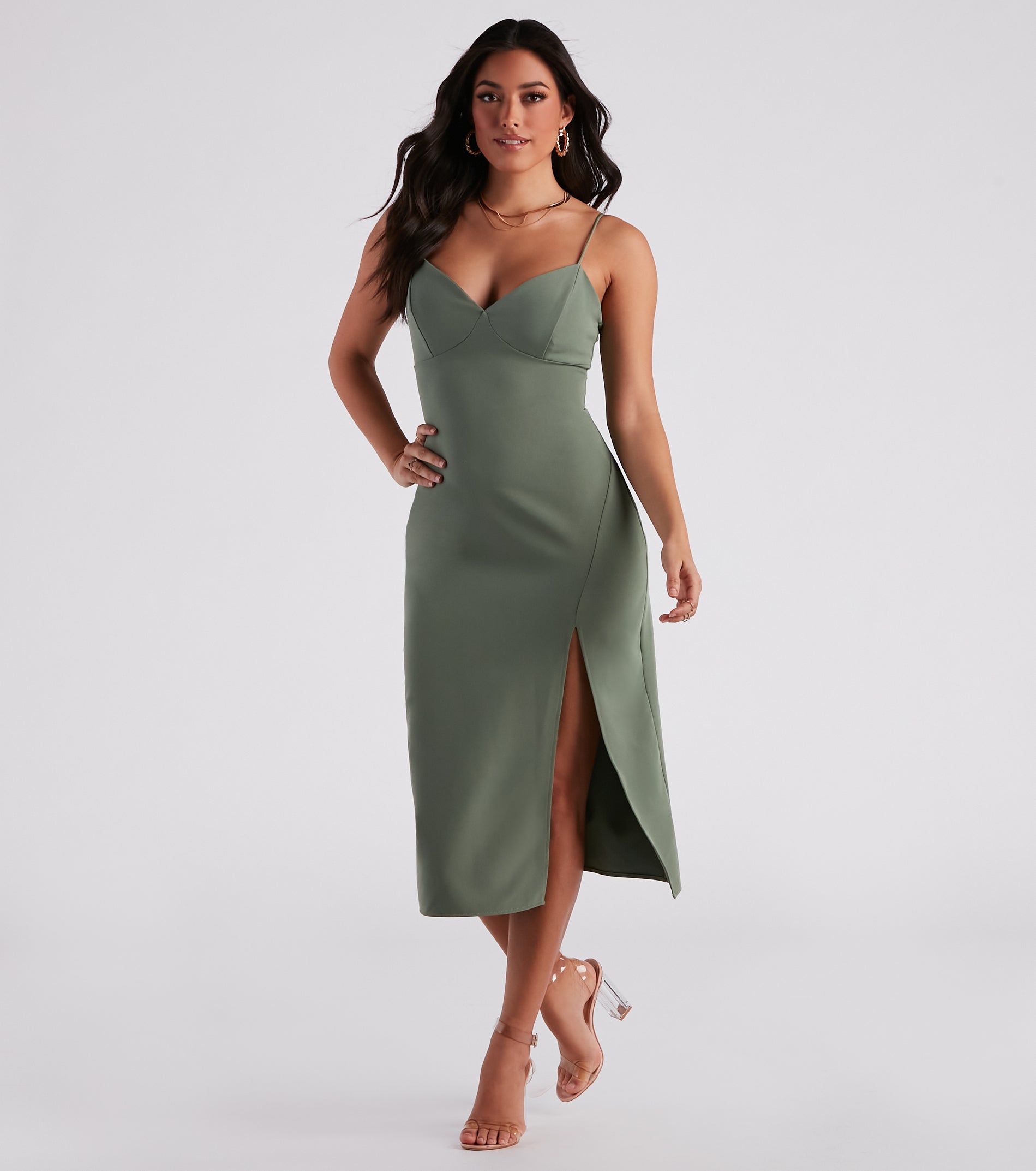 Sultry Sophistication Crepe Slip Midi Dress