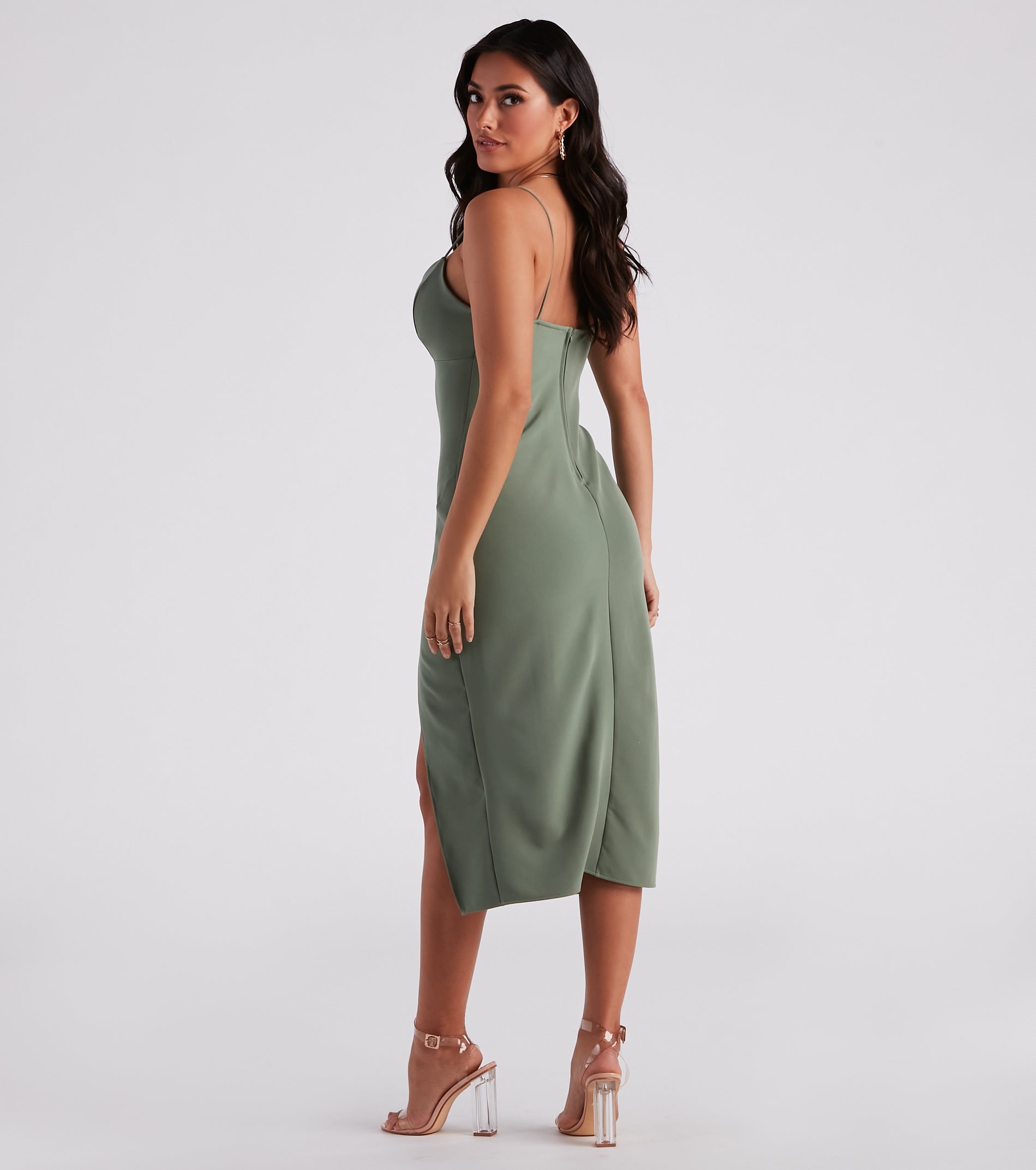 Sultry Sophistication Crepe Slip Midi Dress