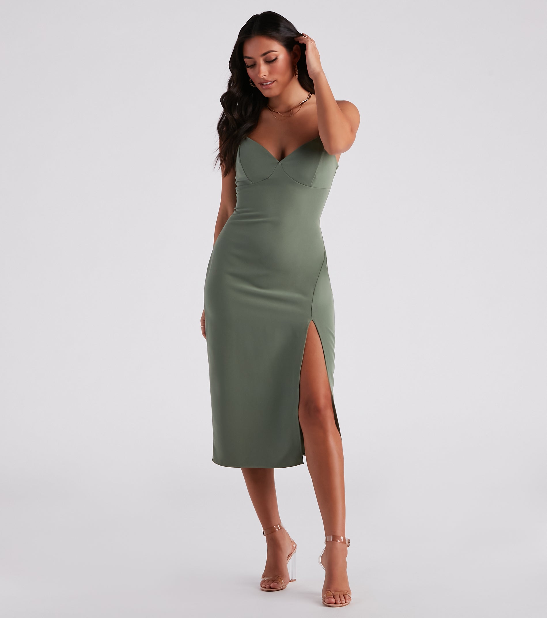 Sultry Sophistication Crepe Slip Midi Dress