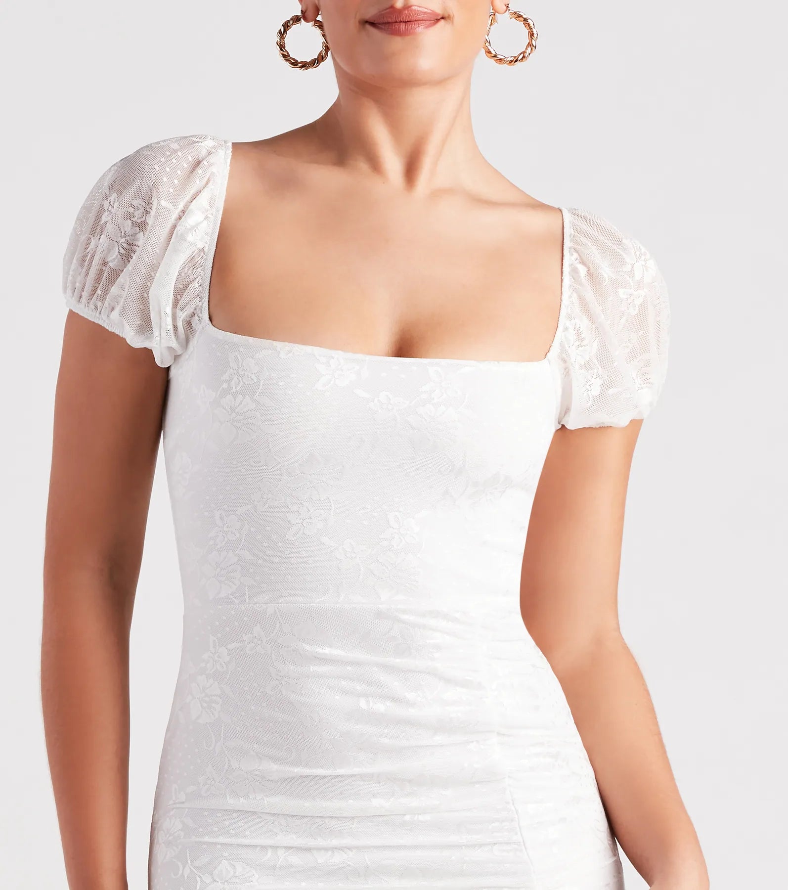 Charming Vibes Lace Puff Sleeve Mini Dress