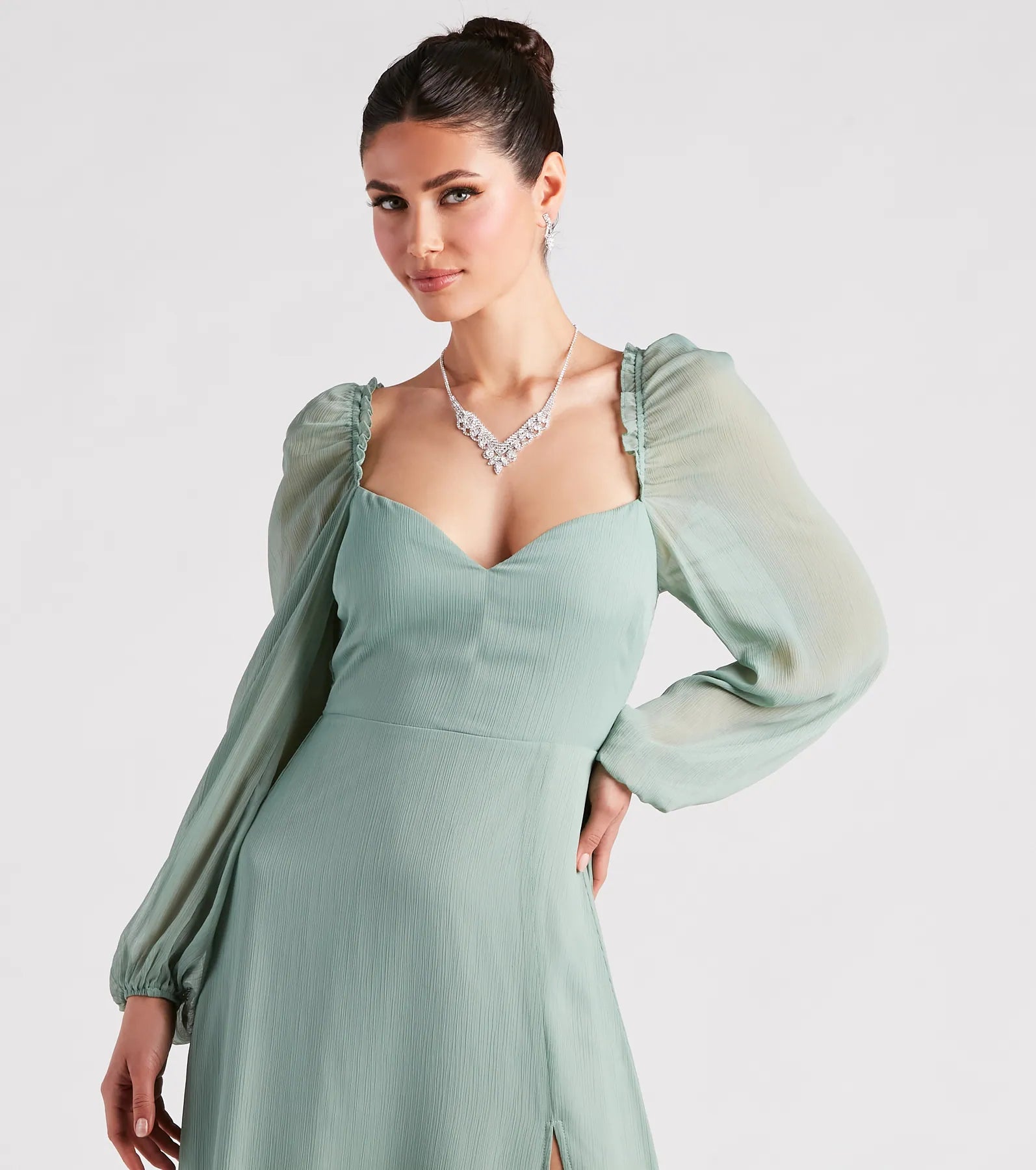 Sheer Beauty Chiffon Slit Maxi Dress