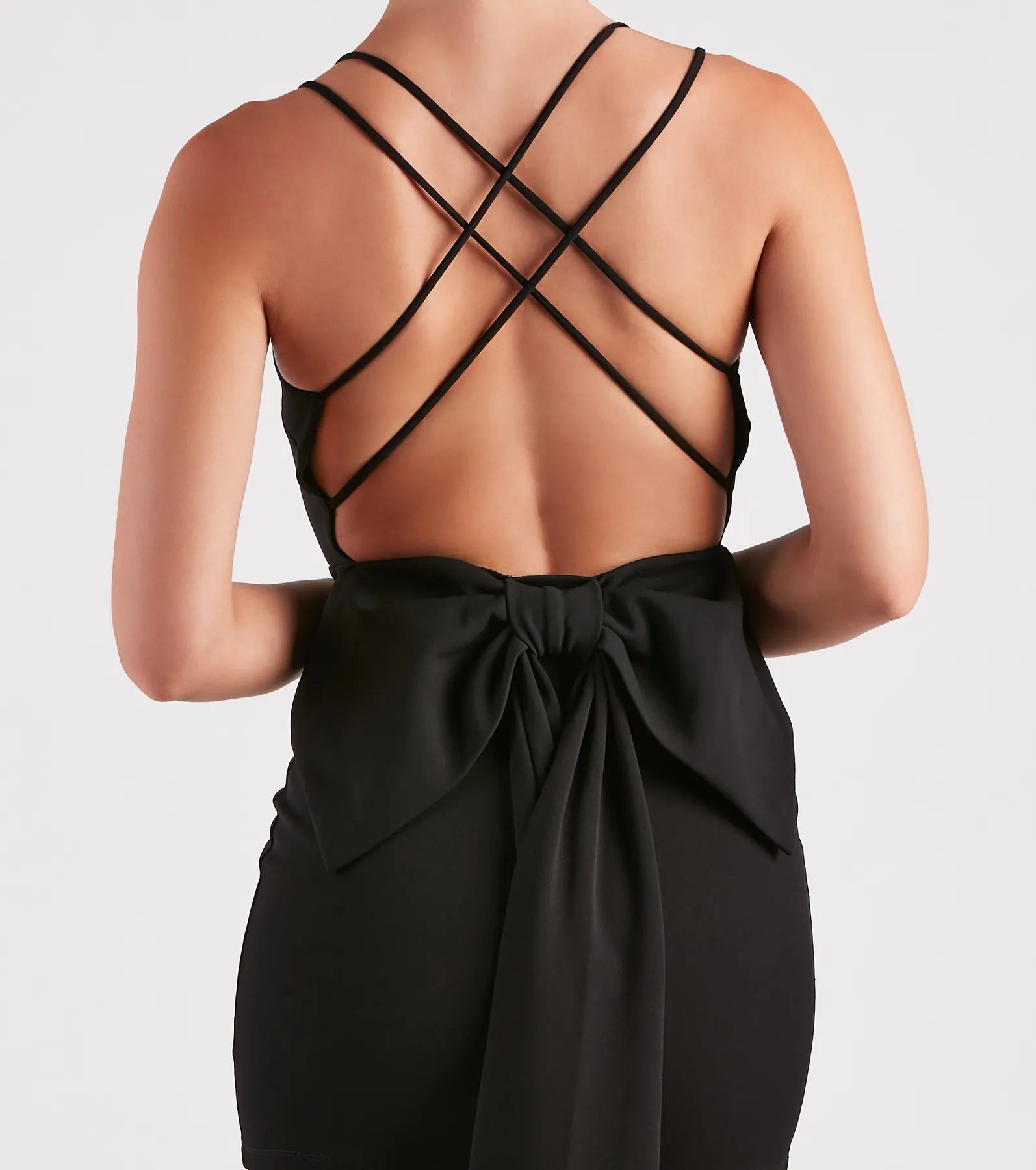 Strike A Pose Crepe Bow Back Mini Dress