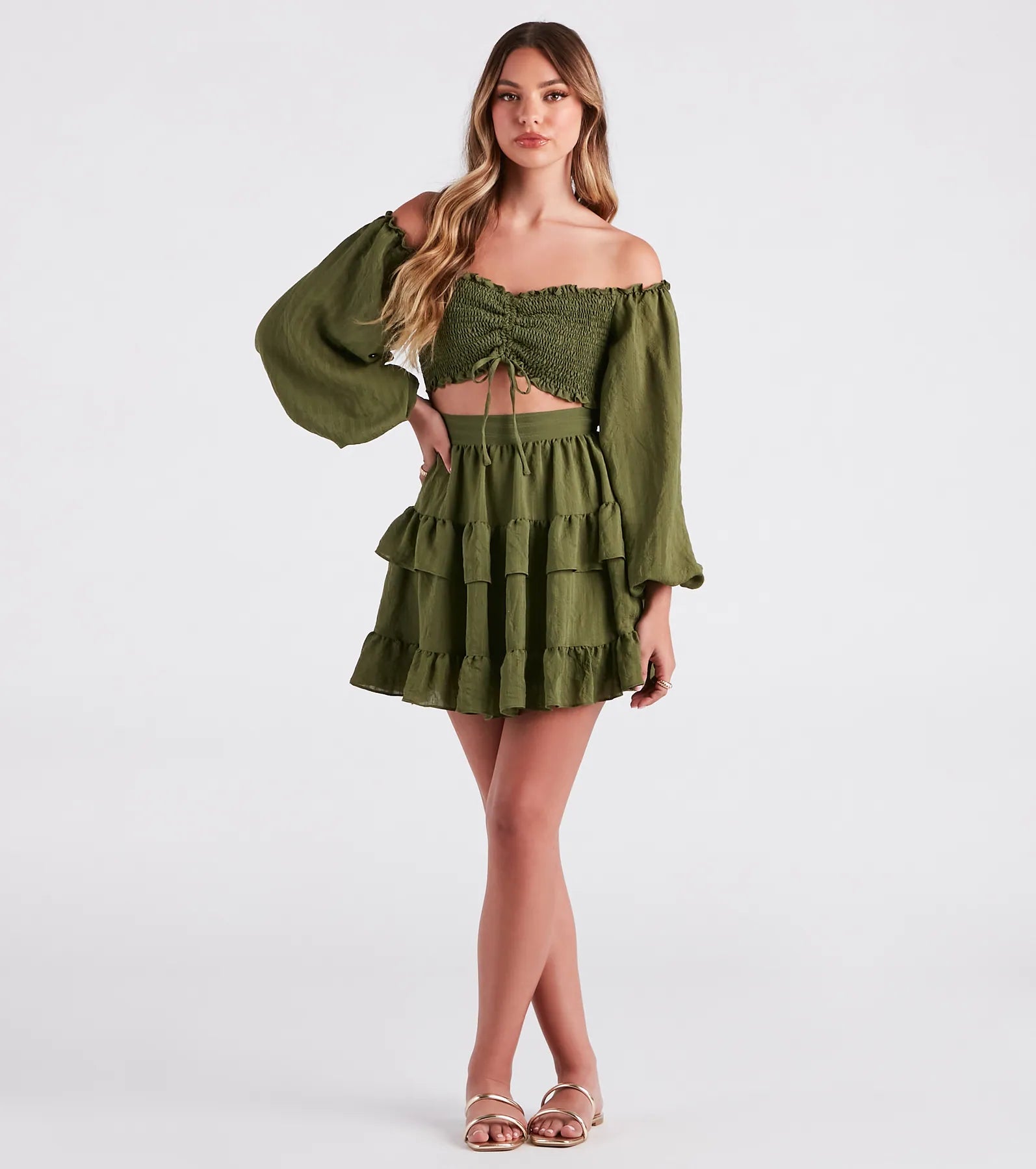 So Sweet Ruffled Cutout Skater Dress