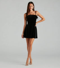 Diva Heart Marabou Velvet Skater Dress