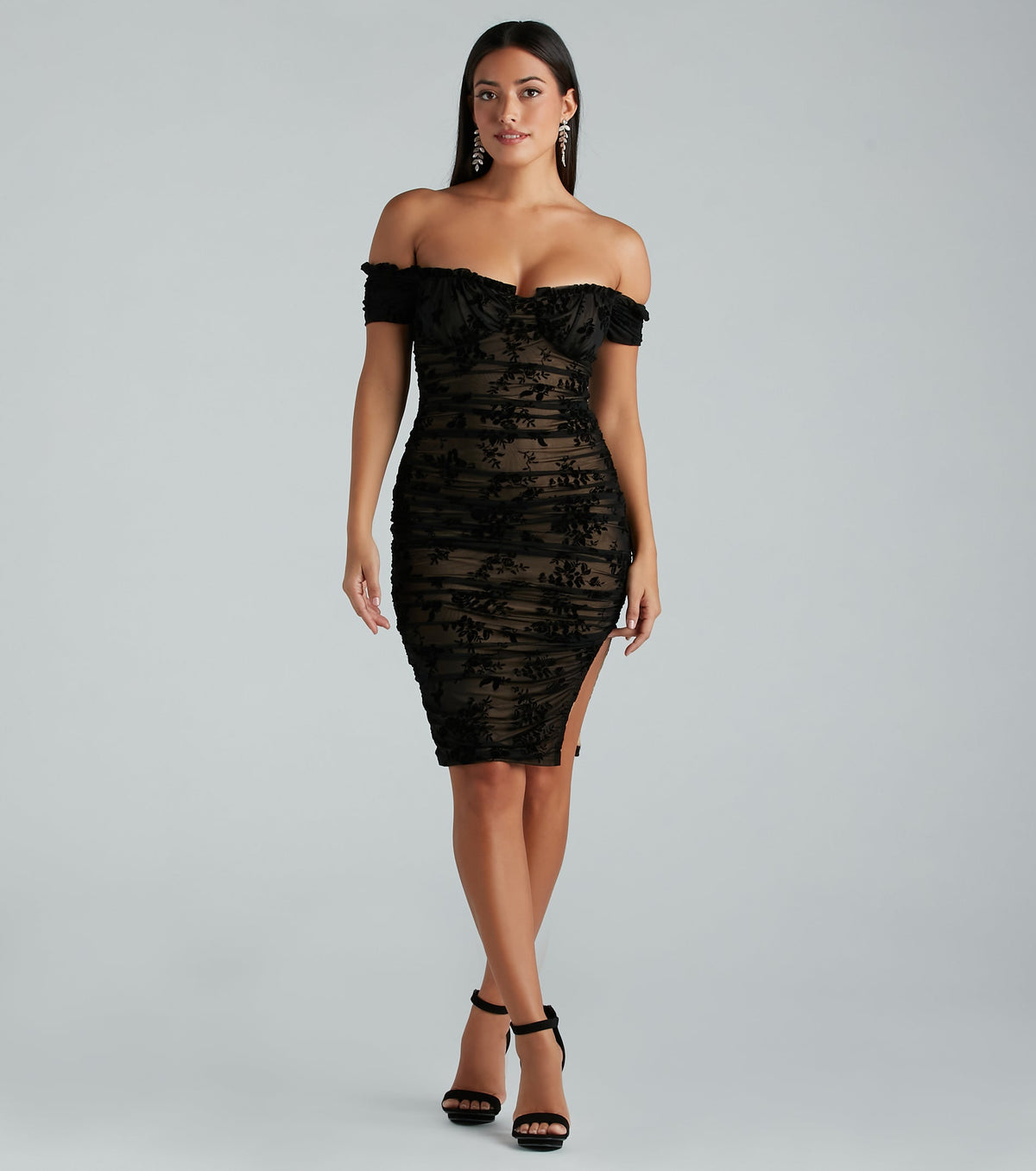 Step Up The Romance Flocked Mesh Midi Dress