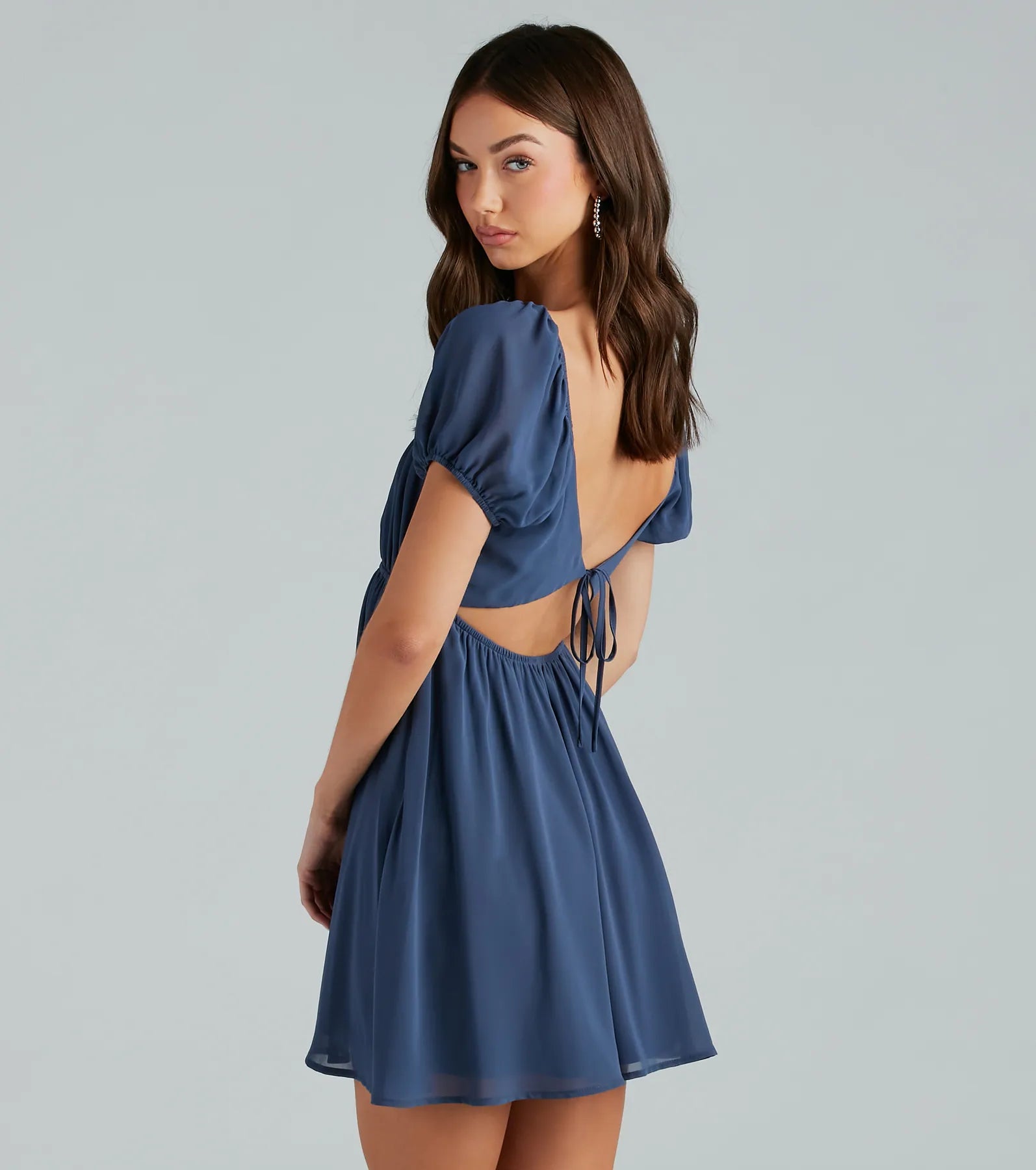 Spring Forward Chiffon Puff Sleeve Skater Dress