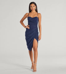 Glitz And Glimmer Glitter Mesh Wrap-Front Midi Dress