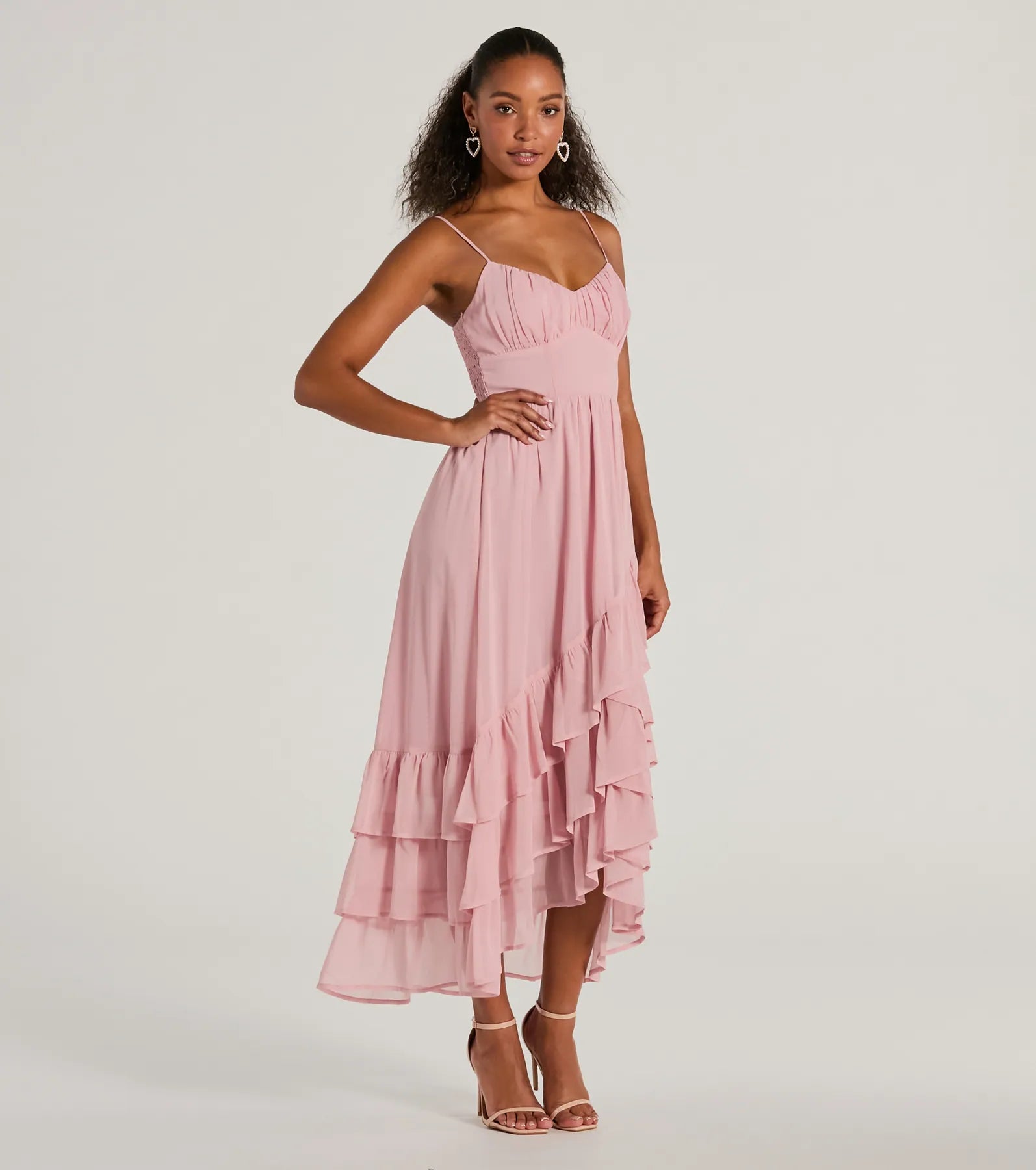 Cause For Celebration V-Neck Ruffle Chiffon Midi Dress