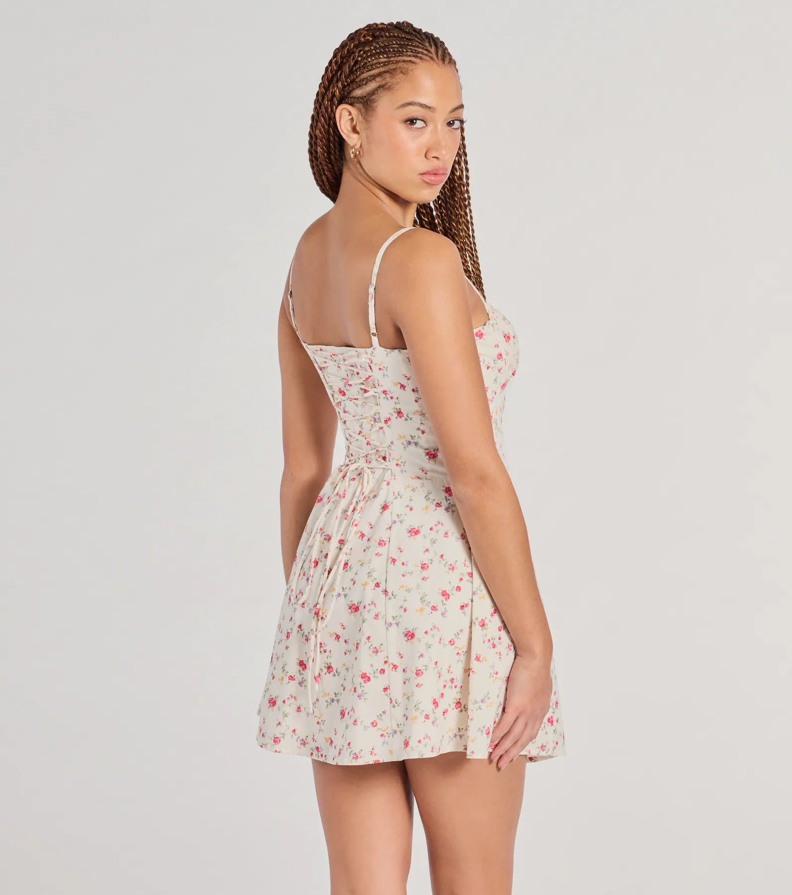 Flirty Romance Corset Lace-Up Floral A-Line Mini Dress