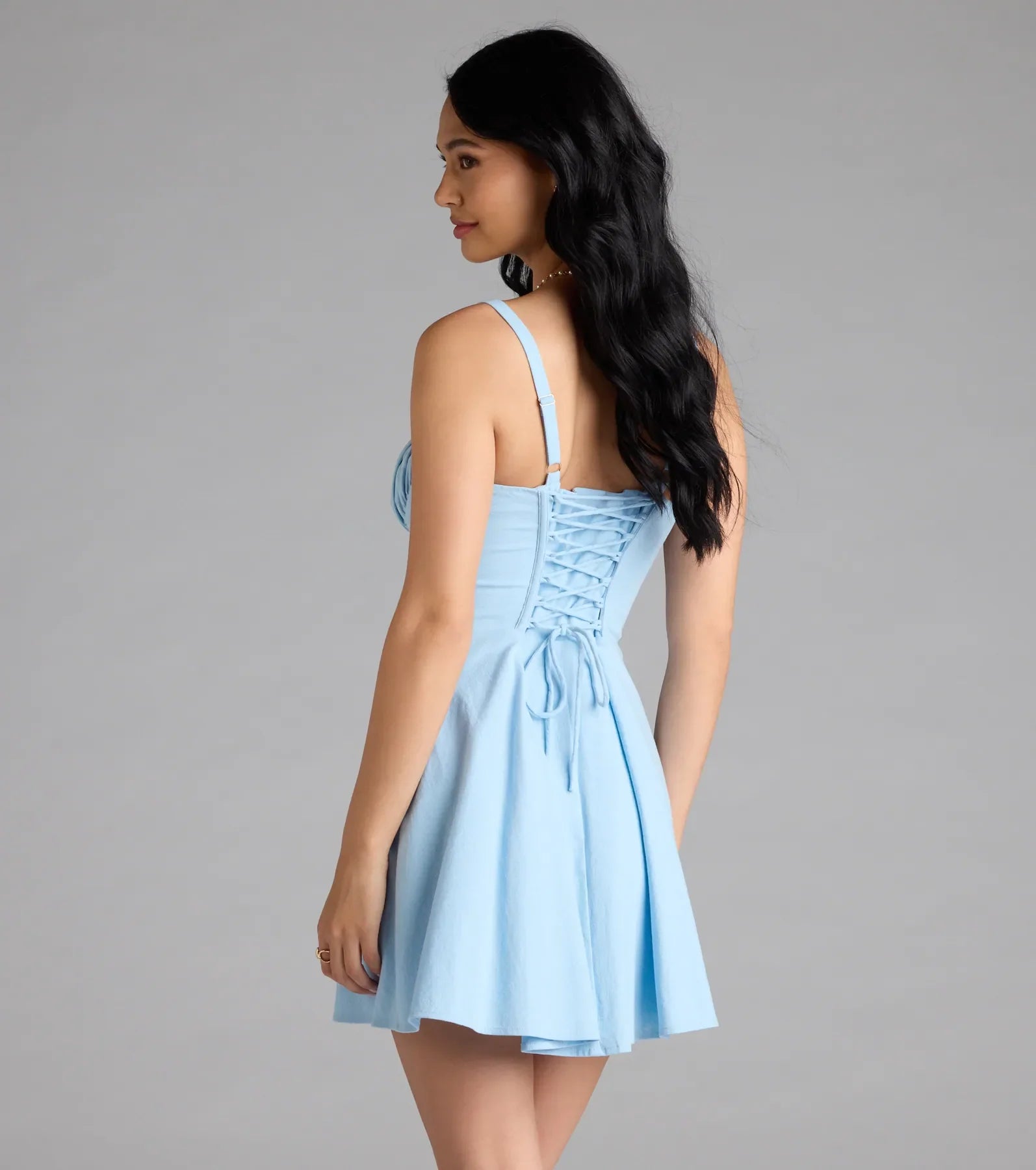 Bold New Look Corset Lace-Up Linen Skater Dress