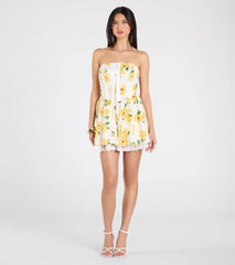 Idea Of Bliss Corset Lace-Up Floral Skater Dress