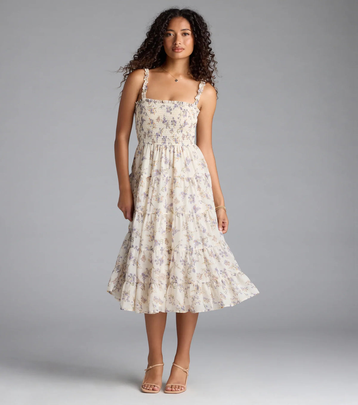 Effortless Love Ruffled Floral Chiffon Midi Dress