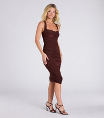 Sleek Look Ruched Knit Bodycon Midi Dress