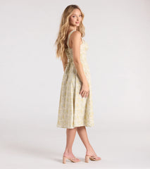 Pretty Day Corset Floral Midi Dress With Pockets