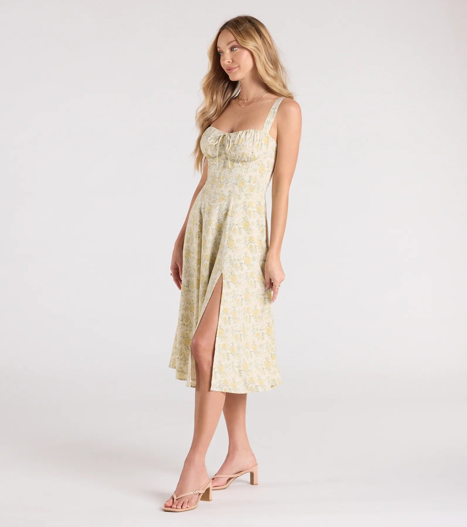 Pretty Day Corset Floral Midi Dress With Pockets