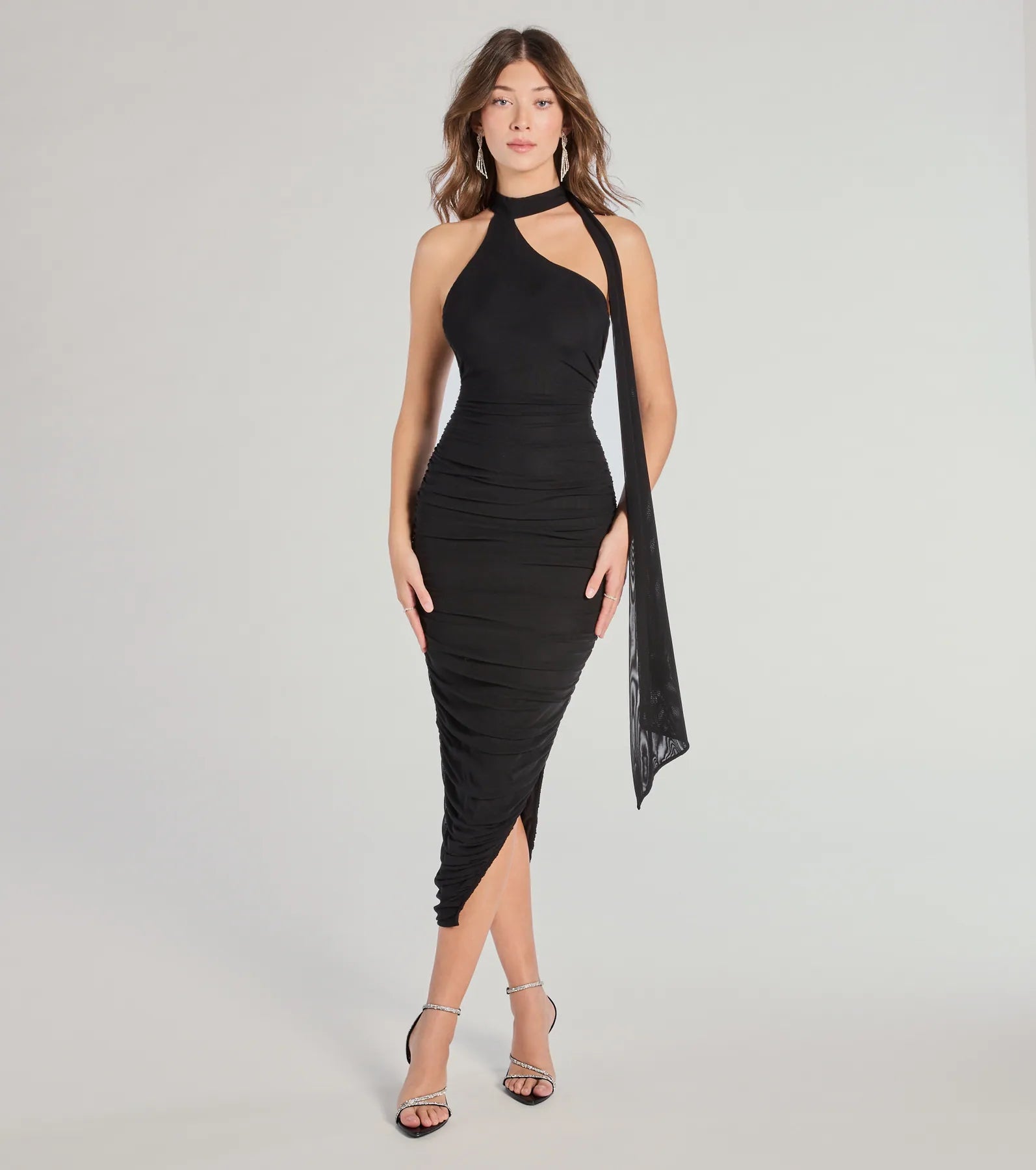 Total Allure Mock Neck Side Slit Midi Dress