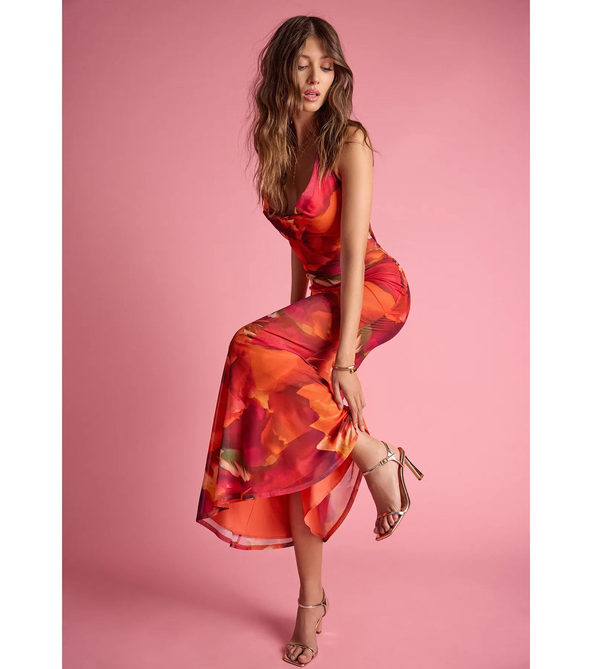 Island Style Tropical Halter Mesh Maxi Dress