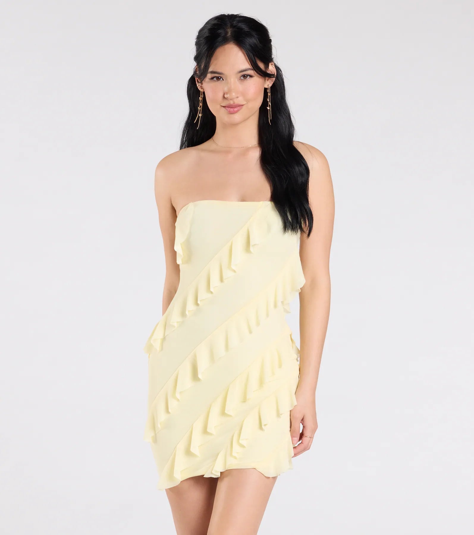 Sip Of Sultry Strapless Ruffle Mini Dress