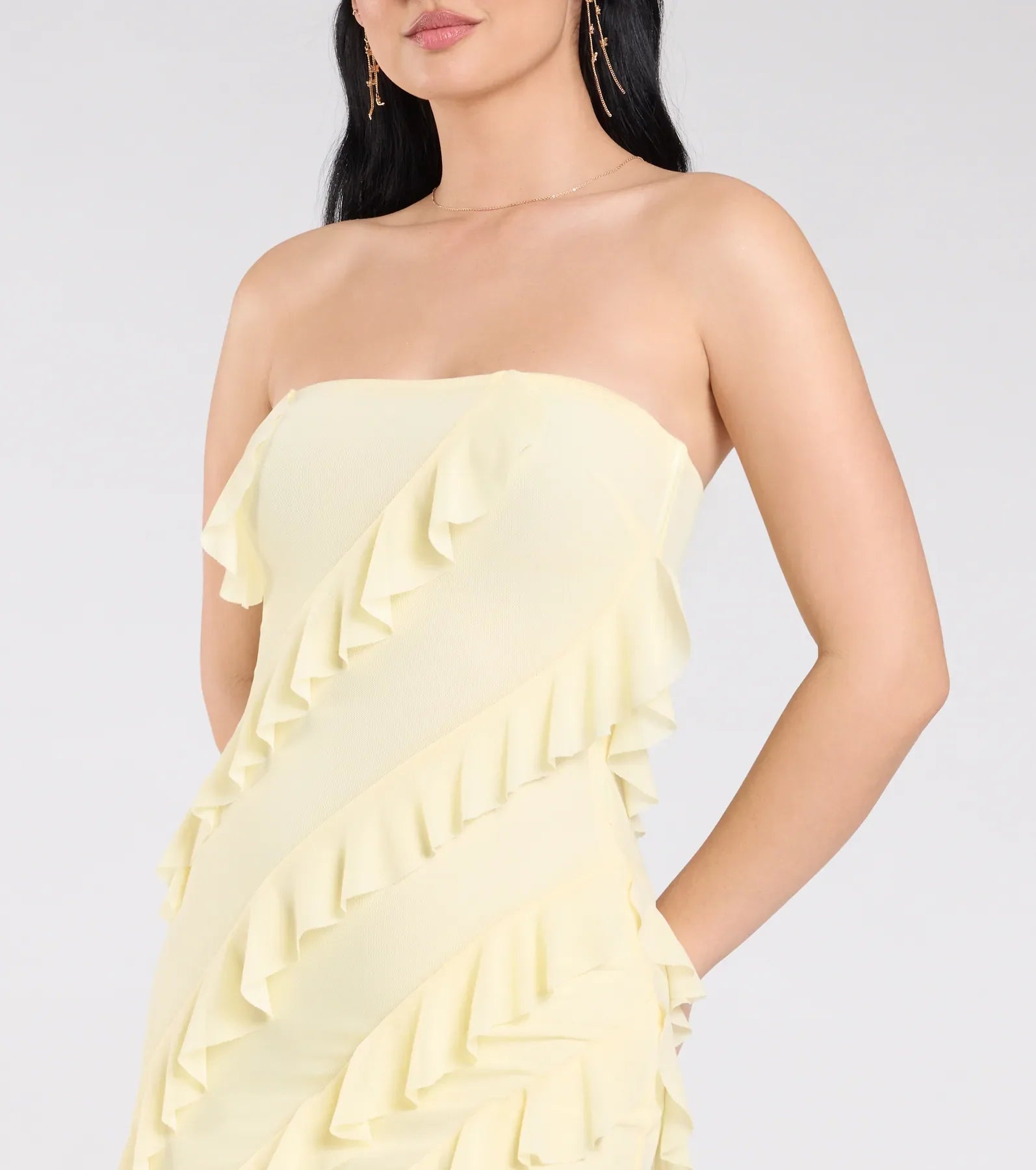 Sip Of Sultry Strapless Ruffle Mini Dress