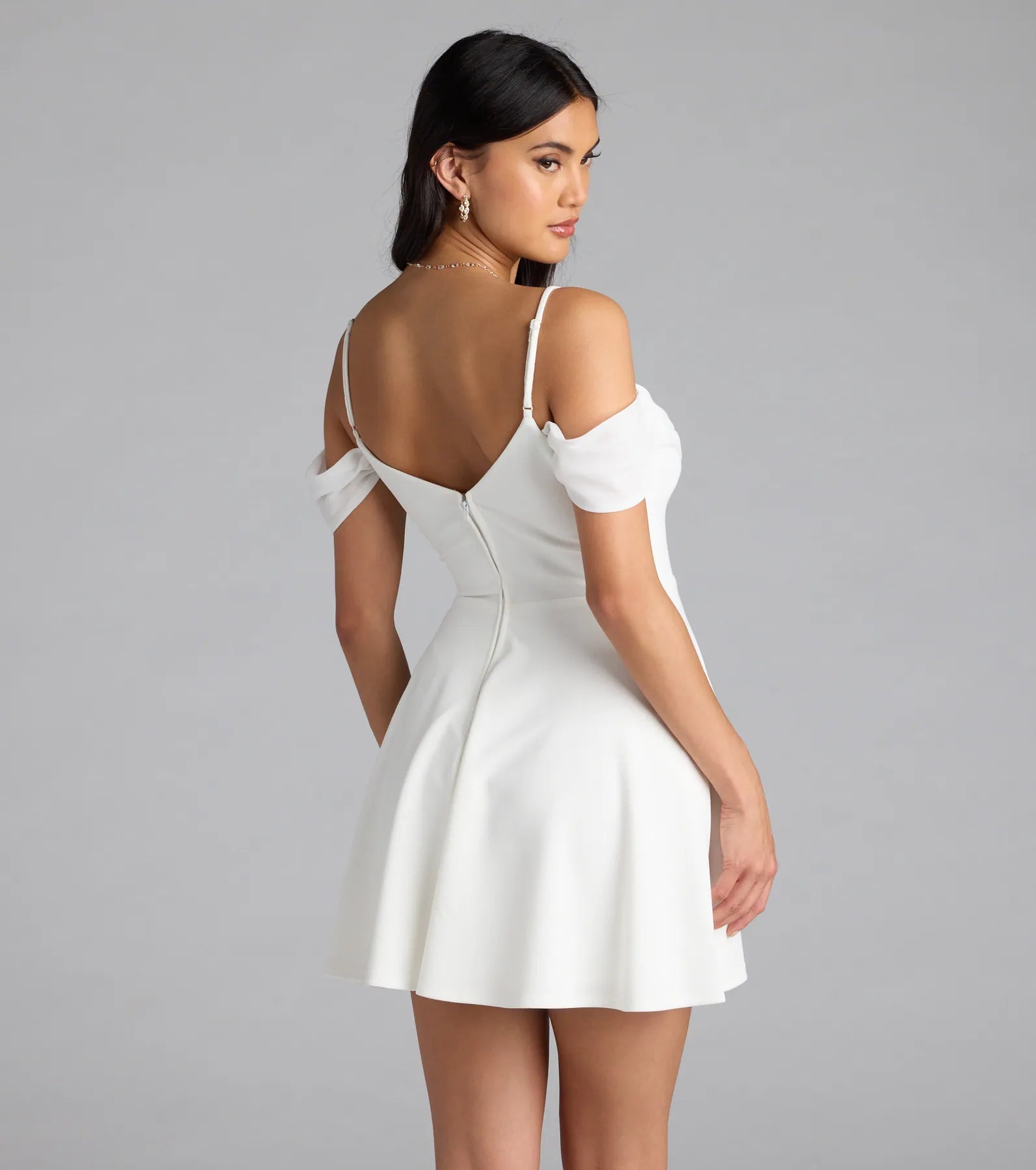 Sweet Touch Cold Shoulder Crepe Skater Dress